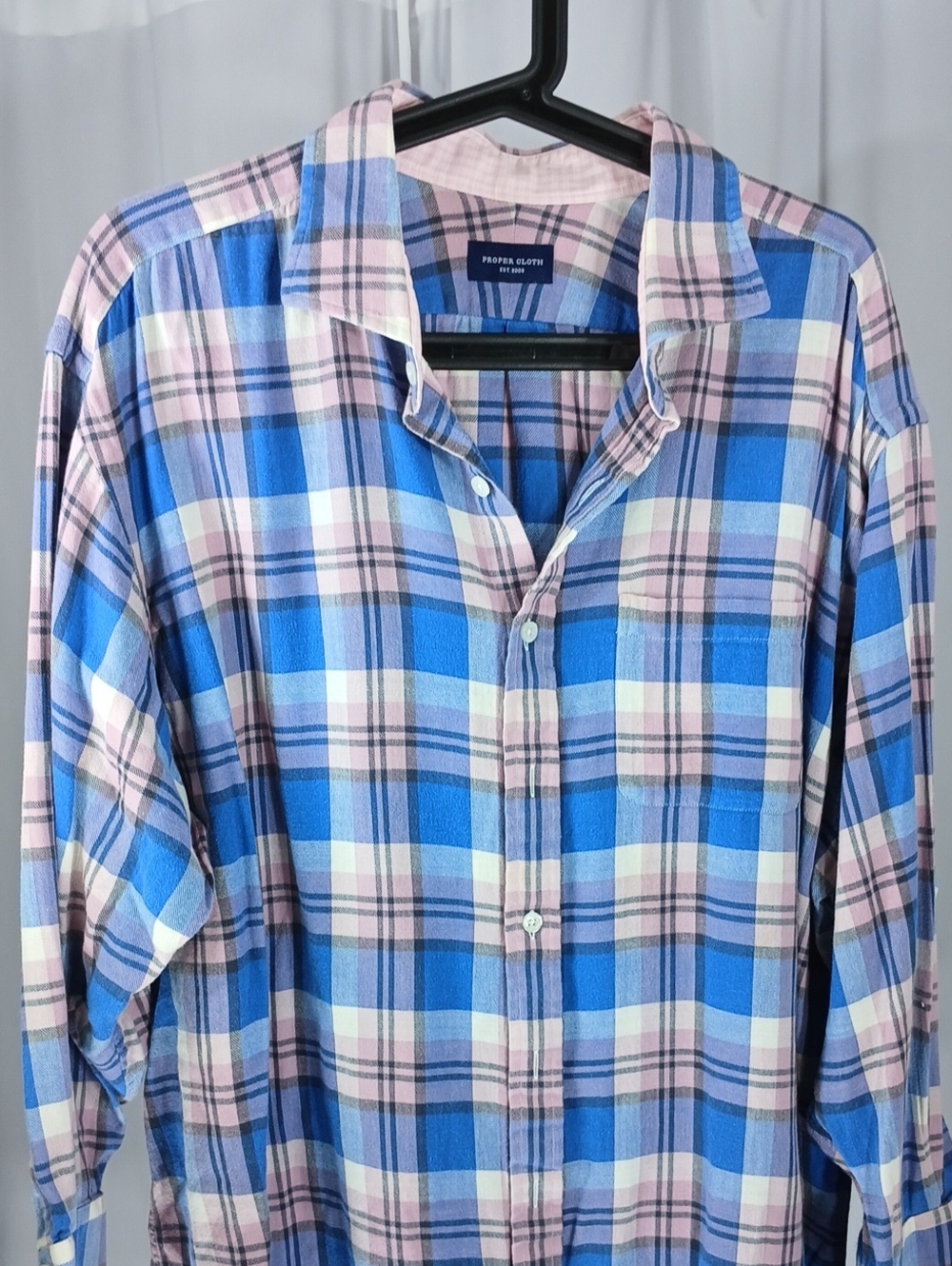 Proper Cloth Men's Blue & Pink Plaid Button-Up flannel Shirt